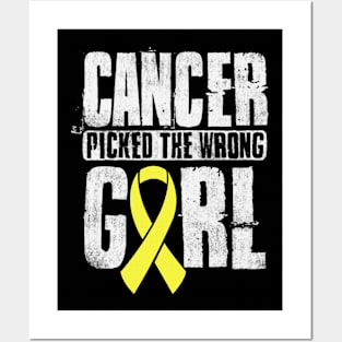 Cancer Picked The Wrong Girl Hydrocephalus Awareness Yellow Ribbon Warrior Hope Posters and Art